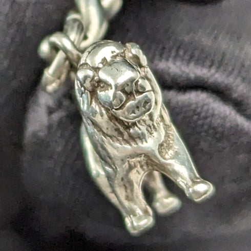 Circa 1900 British Antique Sterling Silver Albert Chain 29g Sterling Silver Lion Fob